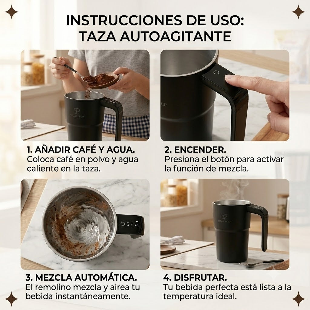 Taza Mezcladora Eléctrica 380ml | Sin Cucharas, Sin Grumos, Sin Derrames