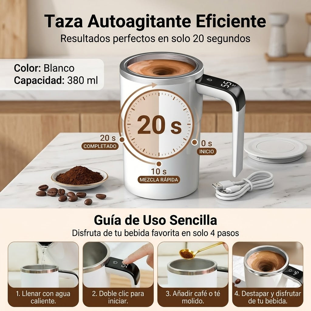 Taza Mezcladora Eléctrica 380ml | Sin Cucharas, Sin Grumos, Sin Derrames